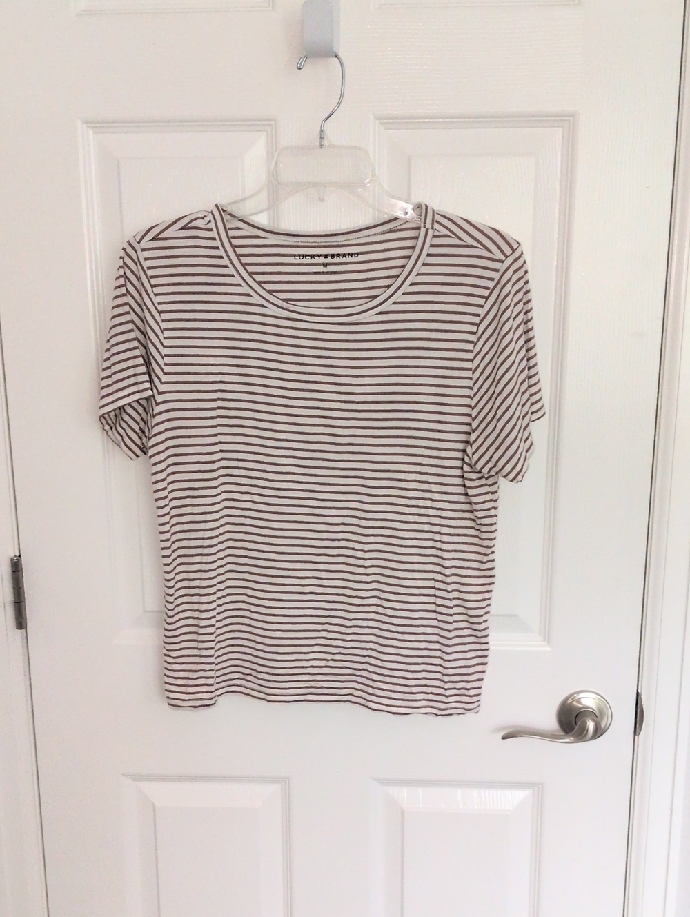 Lucky Brand Brown & White Striped Short Sleeve Crewneck Tee - M